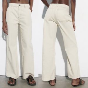 Zara Wide Leg Cream Colored Jeans